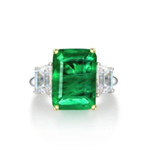 Green Emerald Lab Created S925 Rings For Women,